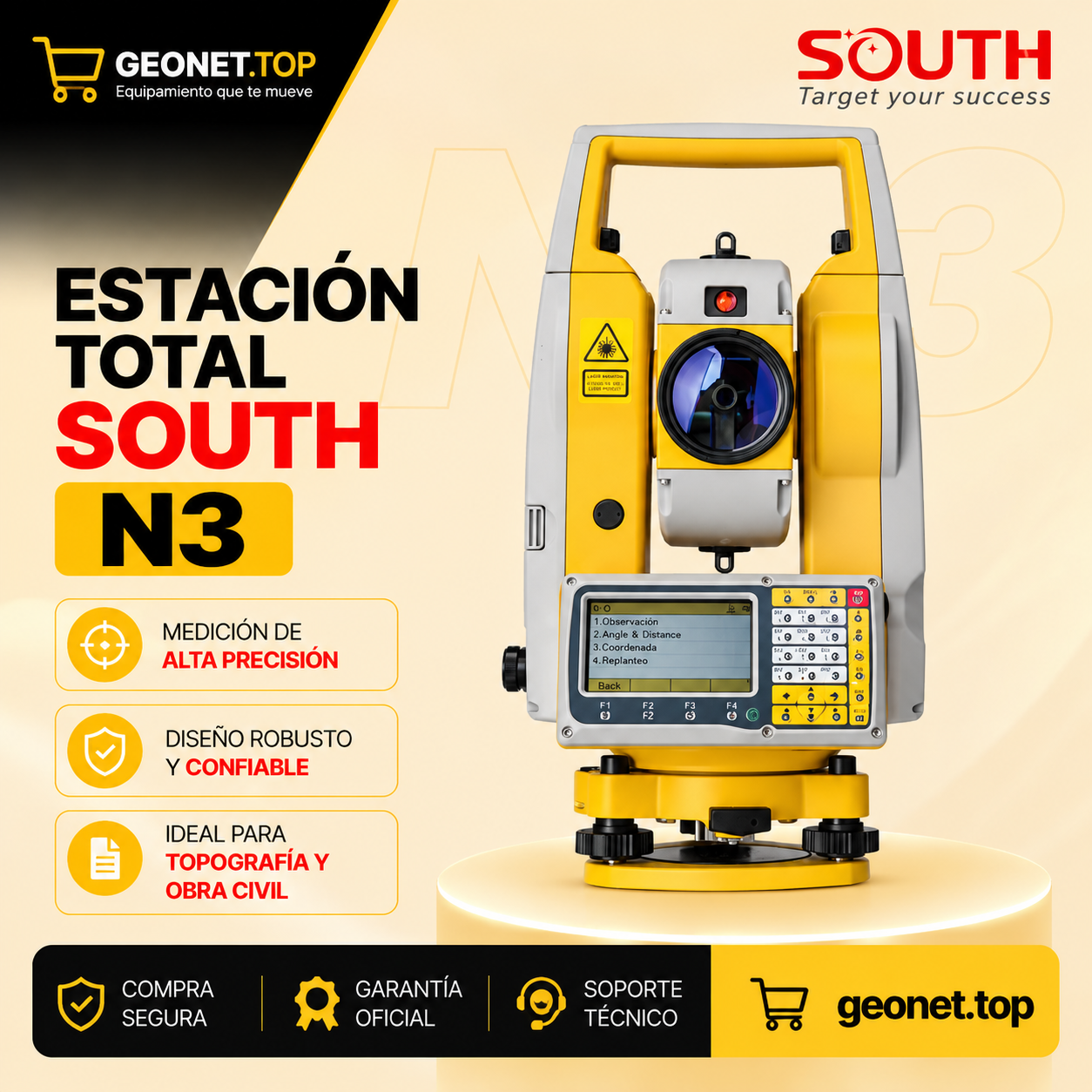 Estacion Total SOUTH N3 con Auto Altura + Luz Guia